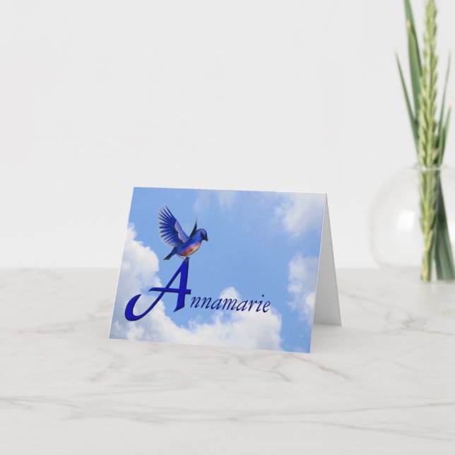 Bluebird Monogram Initial A Personalized Note Card (Front)