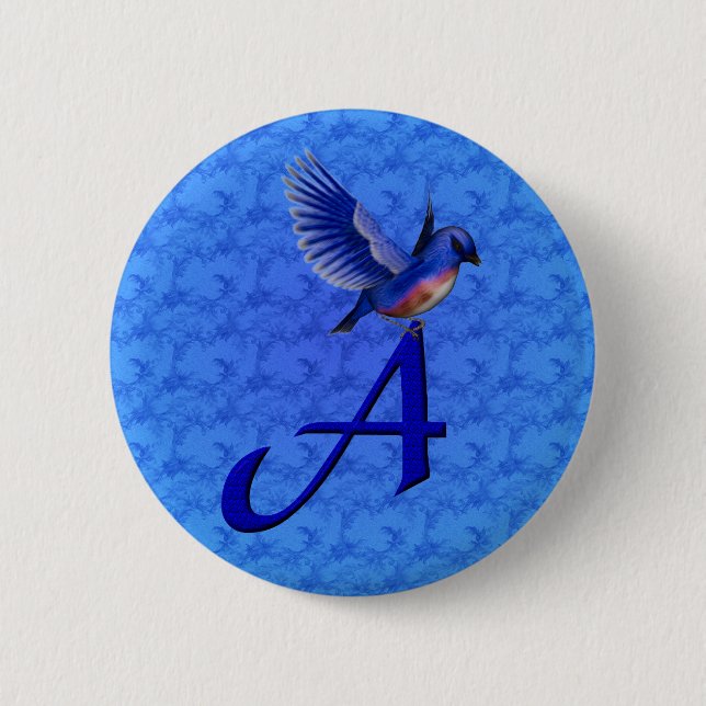 Bluebird Monogram Initial A Pinback Button (Front)