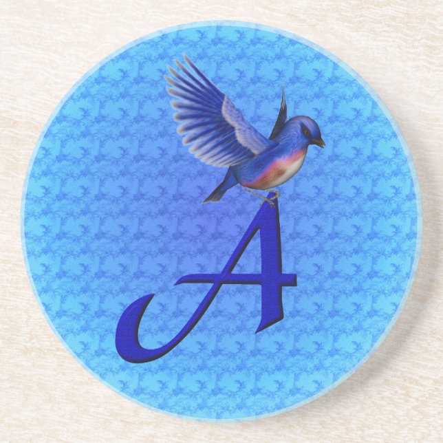 Bluebird Monogram Initial A Sandstone Coaster (Front)