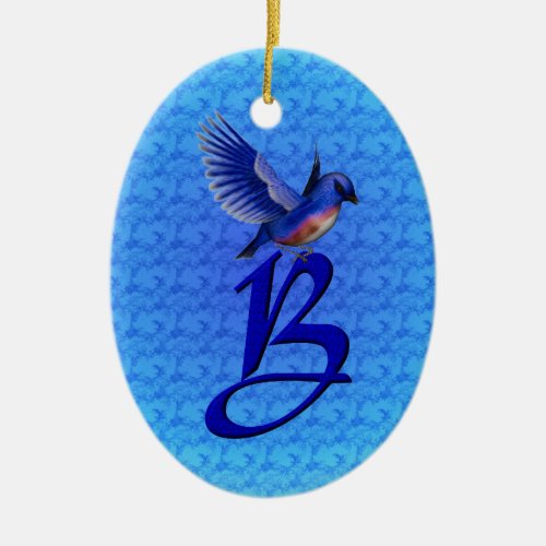 Bluebird Monogram Initial B  Ceramic Ornament