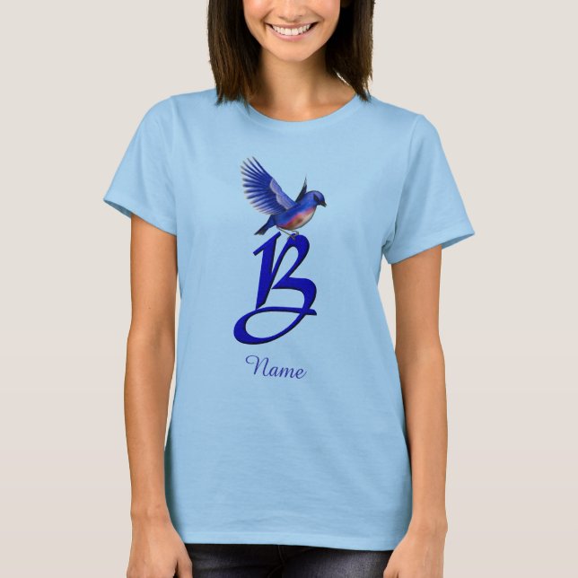 Bluebird Monogram Initial B Elegant Personalized T-Shirt (Front)