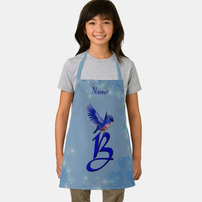 Bluebird Monogram Initial B Personalized Apron (Insitu)