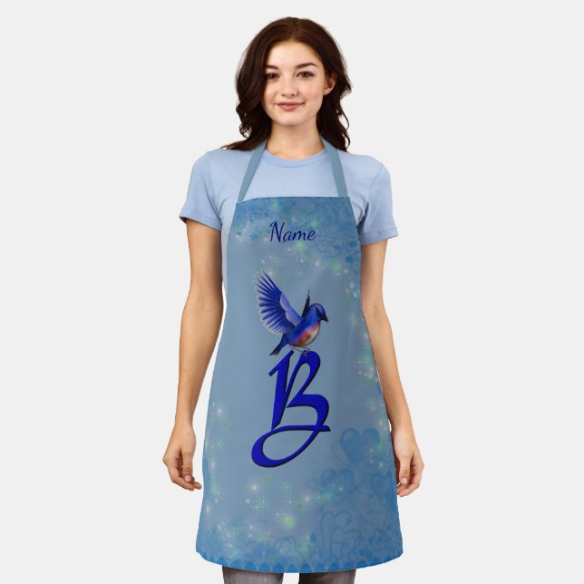 Bluebird Monogram Initial B Personalized Apron (Worn)