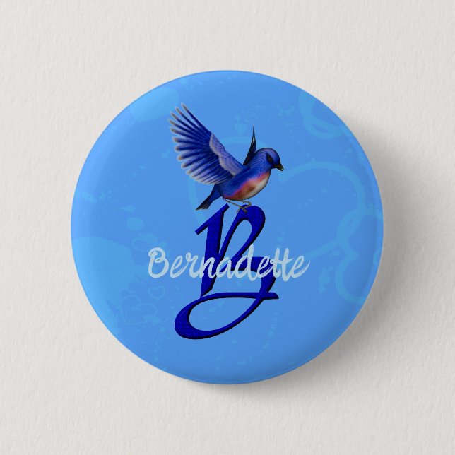 Bluebird Monogram Initial B Personalized Button (Front)