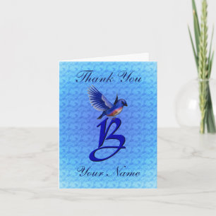 Bluebird Monogram Initial B Personalized Letterpress Thank You Card