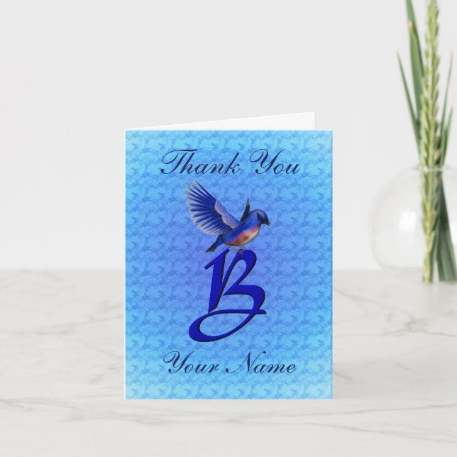 Bluebird Monogram Initial B Personalized Letterpress Thank You Card (Front)