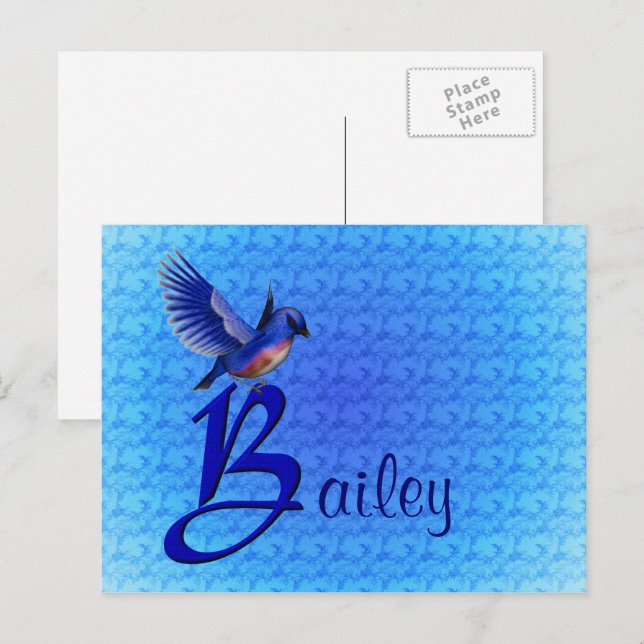 Bluebird Monogram Initial B Personalized Postcard (Front/Back)