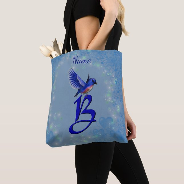 Bluebird Monogram Initial B Prsonalized Tote Bag (Close Up)