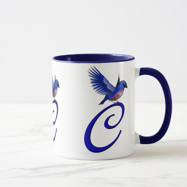 Bluebird Monogram Initial C Elegant Mug (Right)