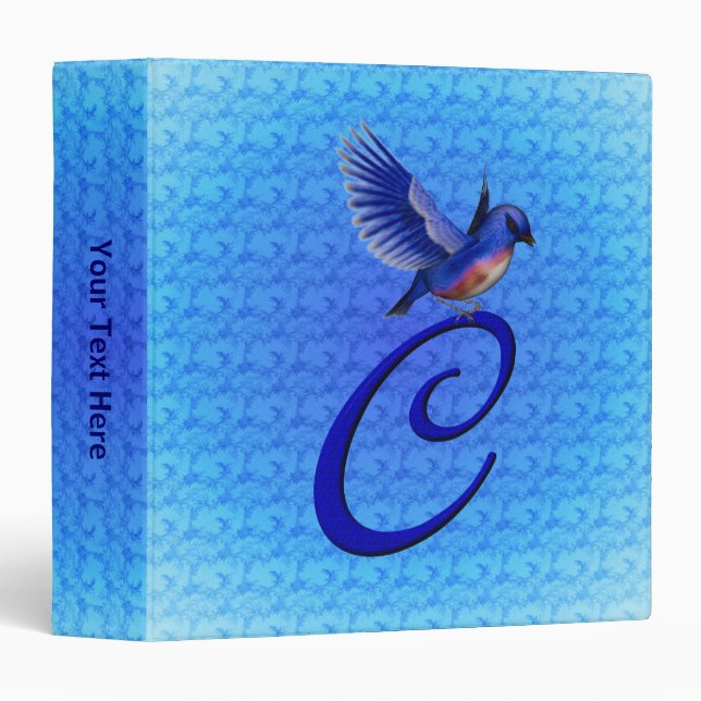 Bluebird Monogram Initial C Elegant Personalized 3 Ring Binder (Front/Spine)