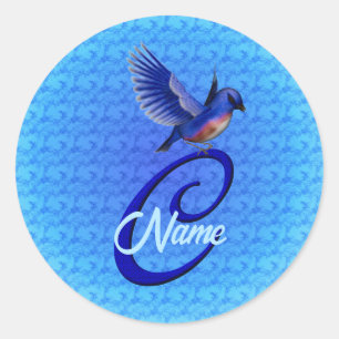 Bluebird Monogram Initial C Elegant Personalized Classic Round Sticker