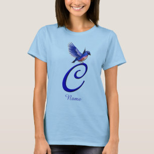 Bluebird Monogram Initial C Elegant Personalized T-Shirt