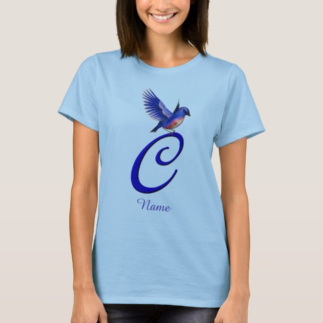 Bluebird Monogram Initial C Elegant Personalized T-Shirt (Front)
