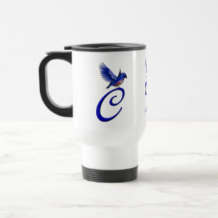 Bluebird Monogram Initial C Elegant Personalized Travel Mug
