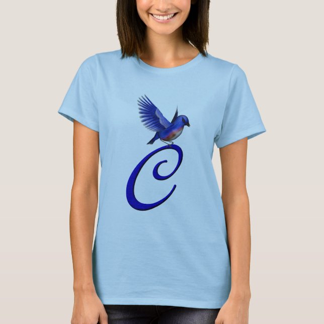 Bluebird Monogram Initial C Elegant T-Shirt (Front)