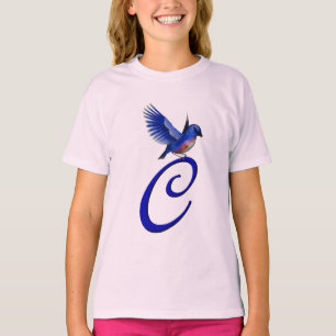 Bluebird Monogram Initial C Elegant T-Shirt