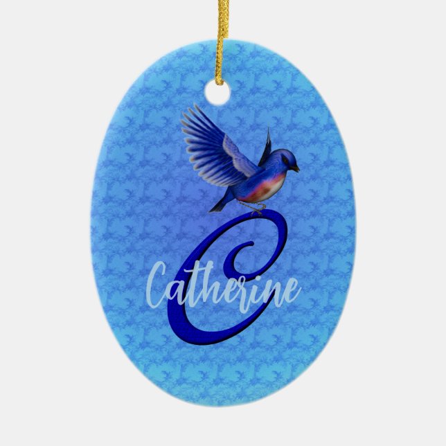 Bluebird Monogram Initial C Personalized Ceramic Ornament (Front)