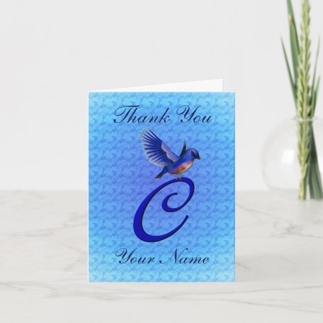 Bluebird Monogram Initial C Personalized Letterpress Thank You Card (Front)