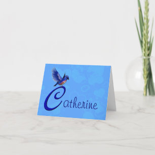 Bluebird Monogram Initial C Personalized Letterpress Thank You Card