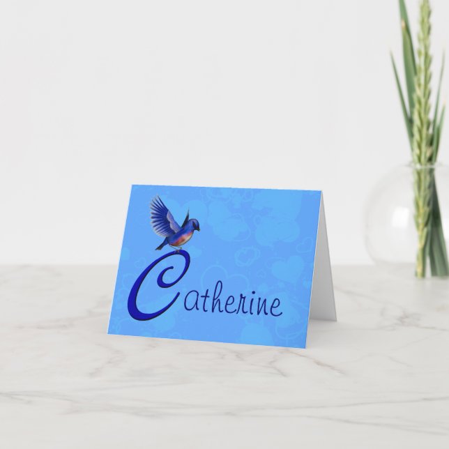 Bluebird Monogram Initial C Personalized Letterpress Thank You Card (Front)