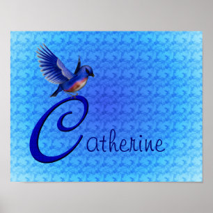 Bluebird Monogram Initial C Personalized Name Poster