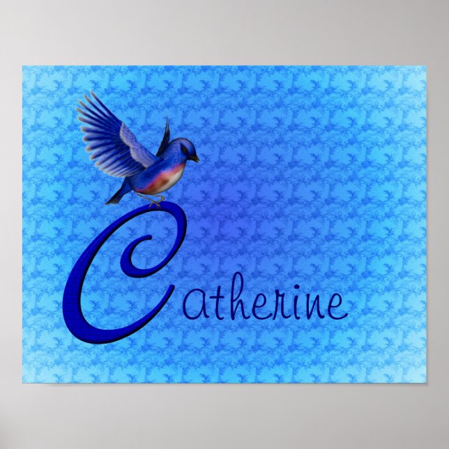 Bluebird Monogram Initial C Personalized Name Poster (Front)