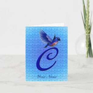 Bluebird Monogram Initial C Personalized Note Card