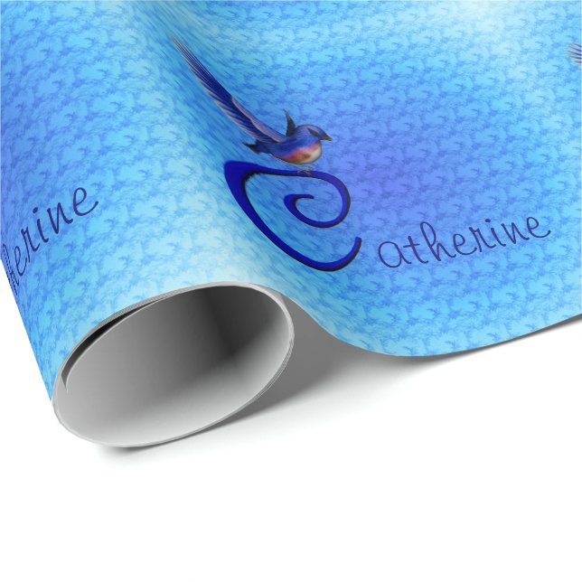 Bluebird Monogram Initial C Personalized Wrapping Paper (Roll Corner)