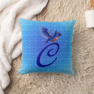 Bluebird Monogram Initial C  Throw Pillow