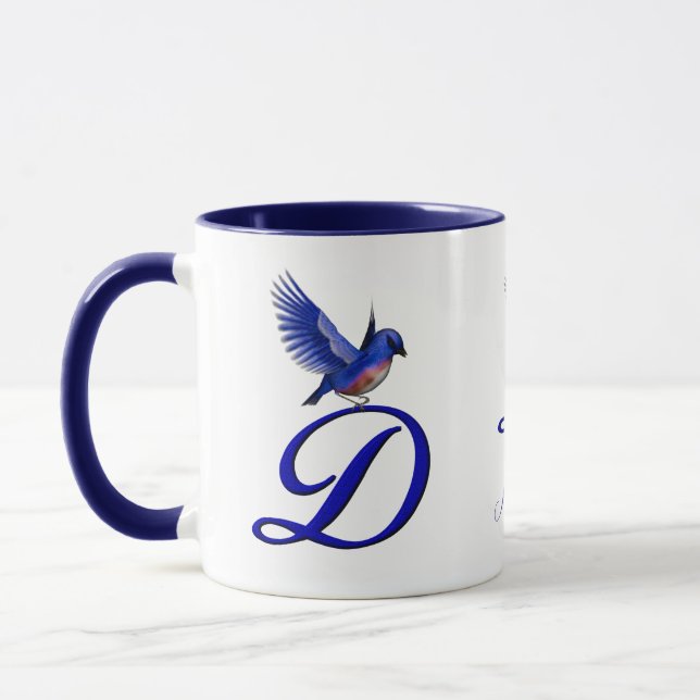 Bluebird Monogram Initial D Elegant Personalized Mug (Left)
