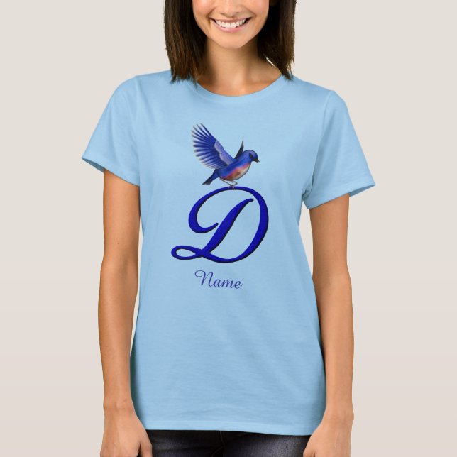 Bluebird Monogram Initial D Elegant Personalized T-Shirt (Front)