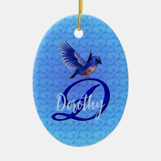 Bluebird Monogram Initial D Personalized Ceramic Ornament (Front)