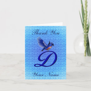 Bluebird Monogram Initial D Personalized Letterpress Thank You Card