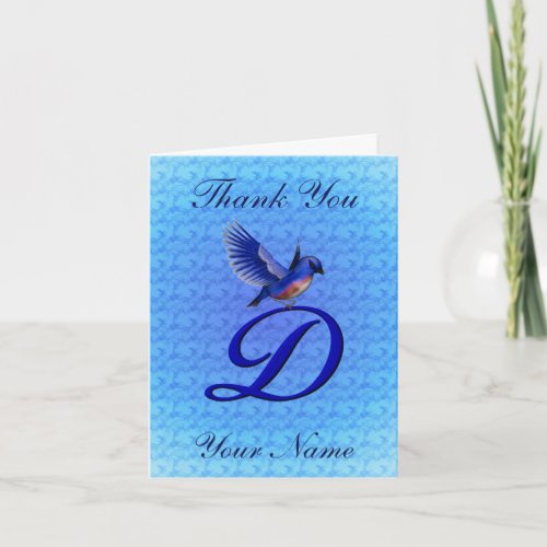 Bluebird Monogram Initial D Personalized Letterpress Thank You Card