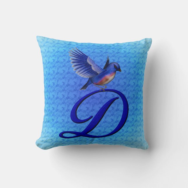 Bluebird Monogram Initial D Throw Pillow (Front)