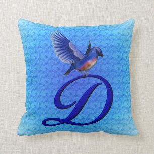 Bluebird Monogram Initial D Throw Pillow