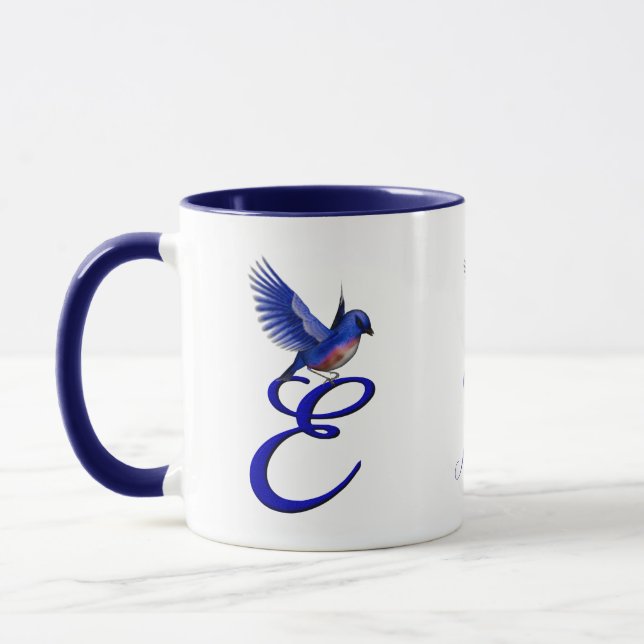 Bluebird Monogram Initial E Elegant Personalized Mug (Left)