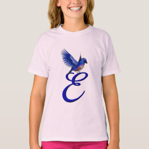 Bluebird Monogram Initial E Elegant T-Shirt