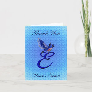 Bluebird Monogram Initial E Personalized Letterpress Thank You Card
