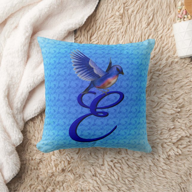 Bluebird Monogram Initial E Throw Pillow (Blanket)