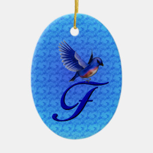 Bluebird Monogram Initial F Ceramic Ornament