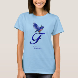 Bluebird Monogram Initial F Elegant Personalized T-Shirt