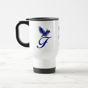 Bluebird Monogram Initial F Elegant Personalized Travel Mug