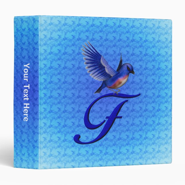 Bluebird Monogram Initial F Personalized 3 Ring Binder (Front/Spine)