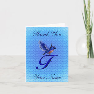 Bluebird Monogram Initial F Personalized Letterpress Thank You Card