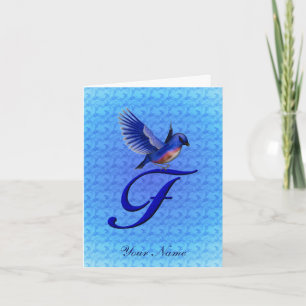 Bluebird Monogram Initial F Personalized Note Card