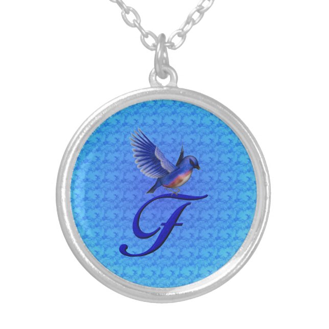 Bluebird Monogram Initial F Silver Plated Necklace (Front)