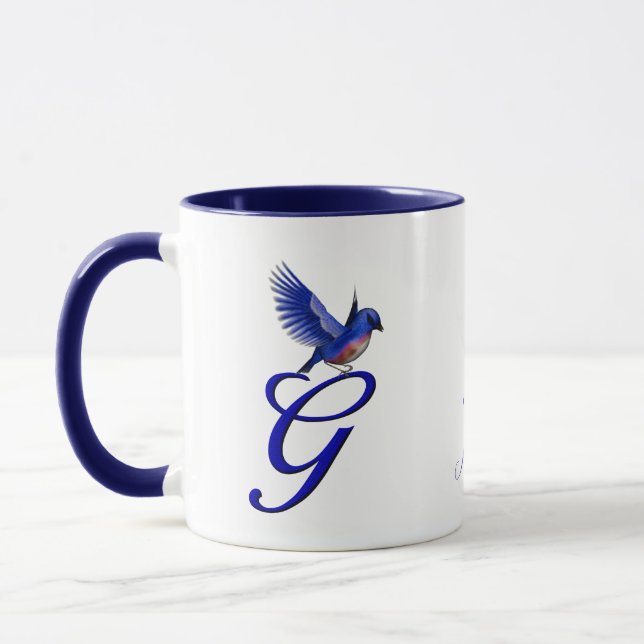 Bluebird Monogram Initial G Elegant Personalized Mug (Left)