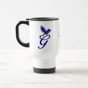 Bluebird Monogram Initial G Elegant Personalized Travel Mug