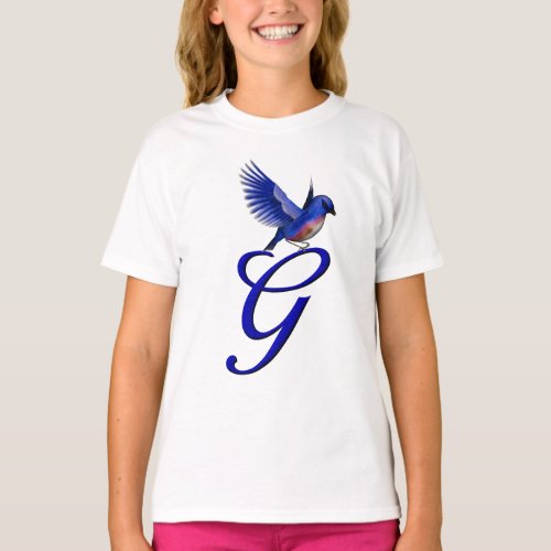 Bluebird Monogram Initial G Elegant  T_Shirt